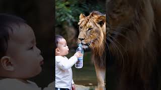 Baby feeds lion water [upl. by Ardet65]