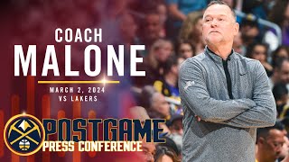 Coach Malone Full Post Game Press Conference vs Lakers 🎙 [upl. by Ailyn86]