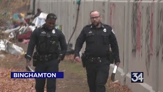 Binghamton Police respond to riverbank encampment [upl. by Airemaj168]