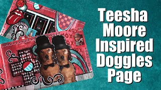 Red and Teal Doggles Page  Teesha Moore Inspired Magazine Collage Art Journal [upl. by Namruht]