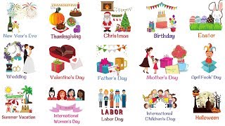 Holidays and Special Events Vocabulary Words  List of Holidays in English [upl. by Jeannette]