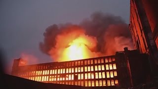 Massive blaze guts former textile mill in Manchester [upl. by Marybella]