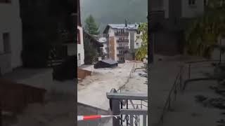 Massive floods due to overflowing Vispa river in Zermatt of Valais Switzerland 🇨🇭 21062024 [upl. by Marozik]