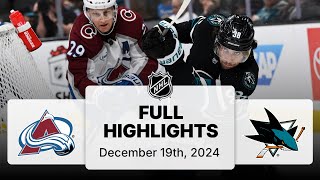 NHL Highlights  Avalanche vs Sharks  December 19 2024 [upl. by Annaear98]