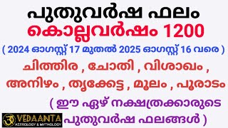 പുതുവർഷഫലം1200 ചിത്തിര ചോതി വിശാഖം അനിഴം തൃക്കേട്ട മൂലം പൂരാടംMalayalamNew year predictions1200 [upl. by Netsrek437]