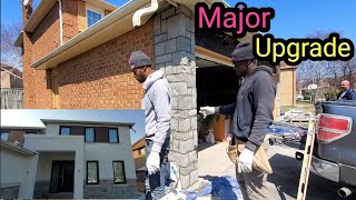 We Did A Major Upgrade On This House Stone installation DIY [upl. by Emyaj]