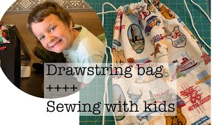 Sewing with my grandson  making simple drawstring bagbackpack  mysewingroom [upl. by Kerril]