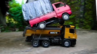 Rc Construction Huina 1573 Remote Control Dump Truck Towing WPL D12 [upl. by Assetak]