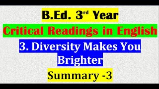 Critical Readings in English3Diversity Makes You Brighter Summary 3 [upl. by Ollopa]