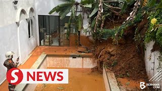 Landslide in Bangsar caused by broken swimming pool pipe [upl. by Ahsiryt142]