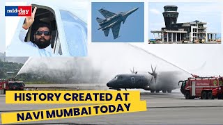 Navi Mumbai Airport Runway inaugurated by IAF first trial flight lands successfully [upl. by Nodaj]