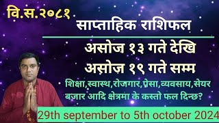 Saptahik Rashifal asoj 13 to asoj 19 september 28 to october 5  weekly horoscope  by aadhyatmik [upl. by Salli]