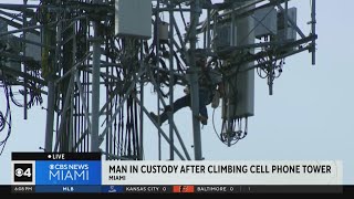 Man posing as TMoblie worker climbed Miami cell tower refused to come down [upl. by Leirbma]