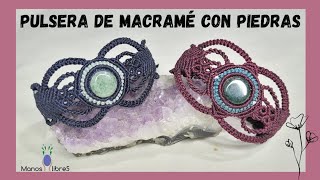 Pulsera de macramé con piedras  Tejido calado  Hilo encerado  Tutorial paso a paso [upl. by Lizzie]