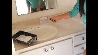 How to Paint Old Bathroom Countertop amp Vanity Sink Easy amp Gorgeous Transformation BeforeAfter [upl. by Halfon]