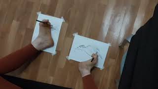 Feet Painting Challenge Dual Canvas Masterpiece Ambidextrous drawing [upl. by Teresina]