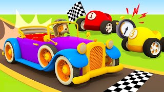 Racing cars at the double loop The retro car for kids Helper cars full episodes cartoons for kids [upl. by Enyamrahs]