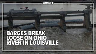 RAW Several loose barges block an Ohio River dam near Louisville [upl. by Anoek]