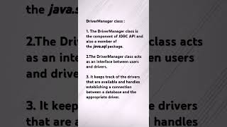 DriverManager class java youtubeshorts viralvideo jdbc javadeveloper [upl. by Aneret]