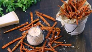 Baked Parmesan Sweet Potato Fries Recipe [upl. by Haran232]