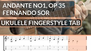 Andante no1 Op35  Fernando Sor  Ukulele Fingerstyle Tab [upl. by Aggappe]