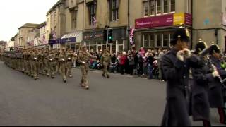 British soldiers parade through Warminster before Afghanistan deployment [upl. by Tedd]