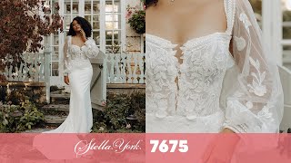 Glamorous Long Sleeve Sheath Wedding Dress  Stella York Style 7675 [upl. by Anerres747]