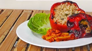 Greek stuffed Bell Pepper  Gemista Recipe  Vegan Vegetarian [upl. by Ennayar]