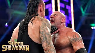 Goldberg drops The Undertaker with two brutal Spears WWE Super ShowDown 2019 [upl. by Nanis853]