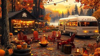 Elegant Autumn Jazz Music for Happy Vibes 🎧 Warm Forest Coffee Shop Outdoor with Fireplace [upl. by Burdelle797]