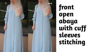 ladies front open abaya with cuff sleeves cutting and stitching beadesigner [upl. by Ecyarg]