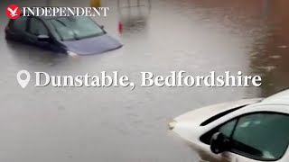 Cars and vans fully submerged in flood water as torrential rain hits Dunstable [upl. by Amye]