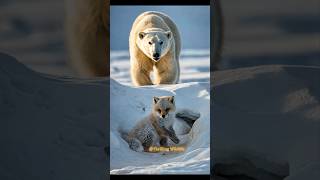 An arctic fox cub plays unaware of a polar bear nearby [upl. by Marita]