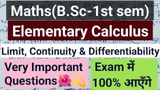 Important Questions of Maths BSc1st semChapter4 amp 5Limit Continuity amp Differentiability [upl. by Simmons]