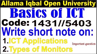 aiou 14315403 code  ICT applications types of monitors guess paper 1431 code [upl. by Jovi]