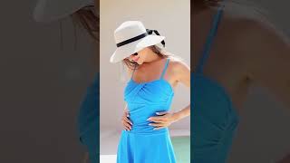 Ruched Plain Blue Onepiece Swimsuit Spaghetti Strap High Stretch Flattering Swim Dress [upl. by Sharia]