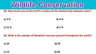 Biodiversity Conservation MCQ  Most Important Questions  Wildlife MCQ [upl. by Nolasba]