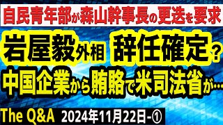 岩屋毅外相終了か？中国企業から賄賂で米司法省が…大スキャンダルに？／自民青年部、森山幹事長の更迭を要求 ①【The QampA】1122 [upl. by Honor]