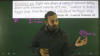 Ex45 Mechanical properties of fluid  Eight rain drops of radius 1mm each falling down with termin [upl. by Nirot]