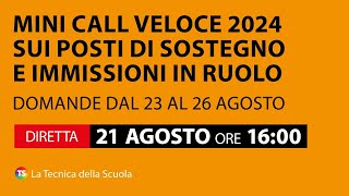 Mini call veloce 2024 sui posti di sostegno e immissioni in ruolo domande dal 23 al 26 agosto [upl. by Odille]