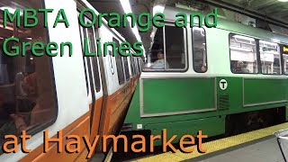 MBTA Orange and Green Line Trains at Haymarket Station [upl. by Greene947]