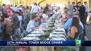 Hundreds celebrate 10th anniversary of Sacramentos Tower Bridge Dinner [upl. by Ogdon169]