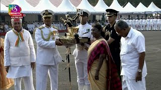 President Droupadi Murmu presents the President’s Colour to INS Dronacharya in Kochi [upl. by Motteo]