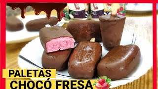 LOS MEJORES HELADOS CASEROS DEL MUNDOPALETAS DE FRESA CUBIERTAS DE CHOCOLATE [upl. by Neztnaj]