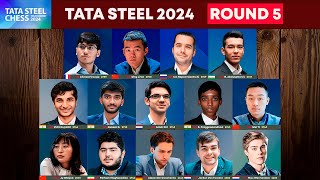 🔴 Round 5  Tata Steel Chess 2024  Ding Nepom Firouzja Giri Pragg Gukesh Abdusattorov Wei Yi [upl. by Uphemia]