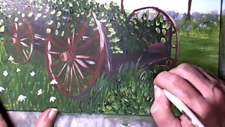 Rustic Wagon and Landscape Acrylic Painting Tutorial Beginners Painting [upl. by Gris]