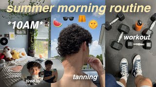 10AM SUMMER MORNING ROUTINE  workout tanning  food [upl. by Ailana224]