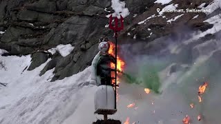 Burning of Boeoegg snowman moved to Swiss Alps [upl. by Aneekal]