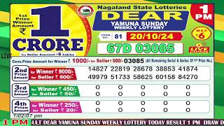 Dear Yamuna Sunday Weekly Lottery 100 PM 20102024 Dear Goverment Lotteries Live Draw Results [upl. by Eedna160]