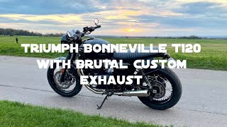 Triumph Bonneville T120 with brutal custom exhaust  4K Birds Eye View  Insta360 [upl. by Kakalina872]